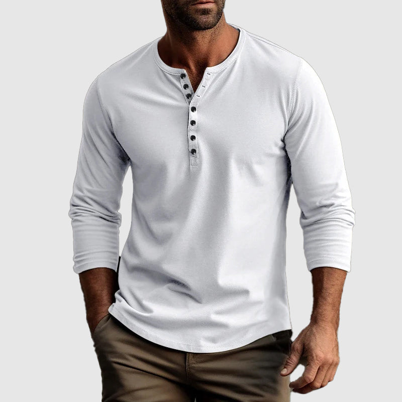 Men’s Henley Shirt - Long Sleeve - Regular Fit - Button Placket - Breathable Cotton
