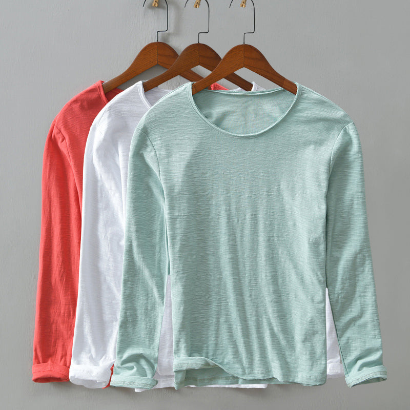 Men’s Long-Sleeve Shirt - 100% Cotton - Relaxed Fit - Crew Neck Casual Wear