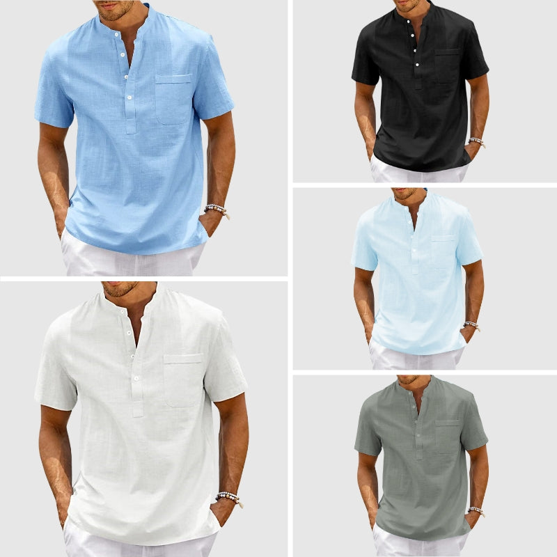 Men's Henley Shirt - Lightweight Cotton - Relaxed Fit - Short Sleeve Casual Wear