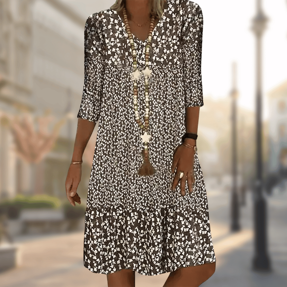 Floral Print Midi Dress with 3/4 Sleeves - Lightweight, Breathable, Summer Style