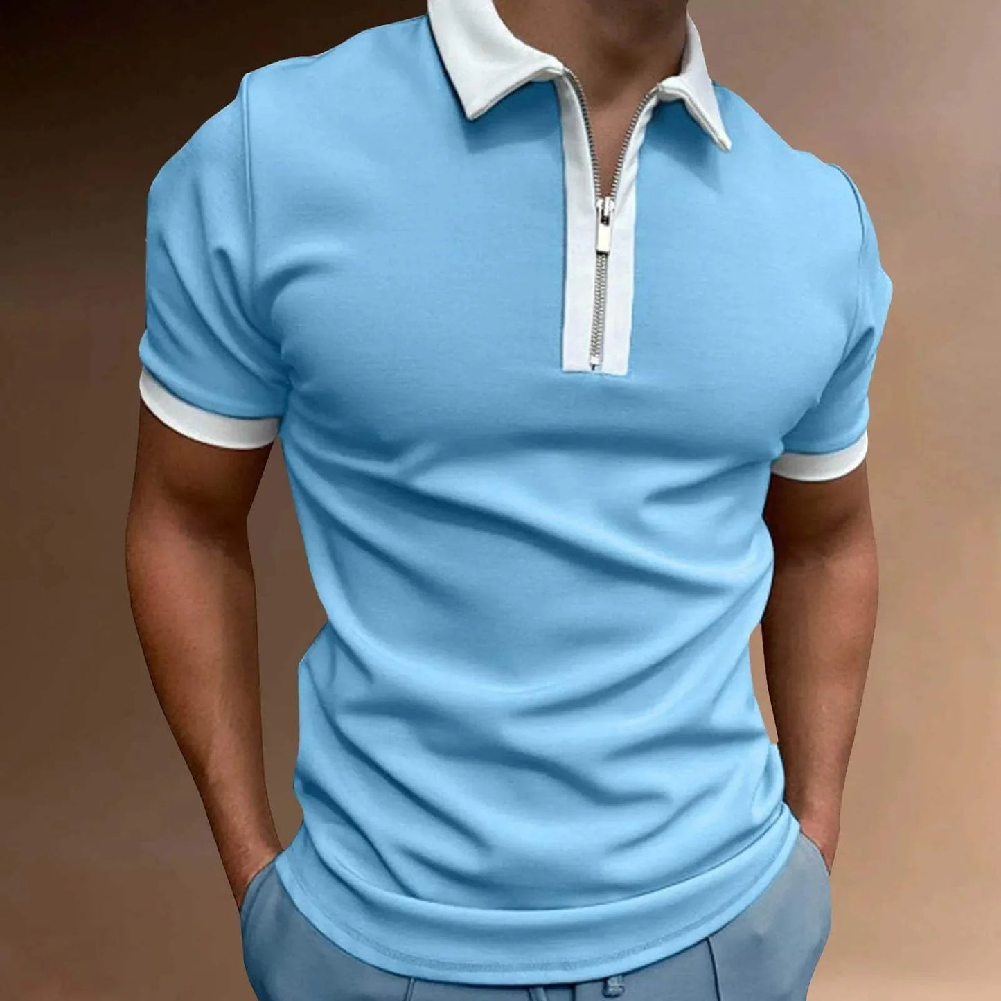 Men’s Polo Shirt - Zip-Up Collar - Stretch Fabric - Short Sleeve Smart Casual