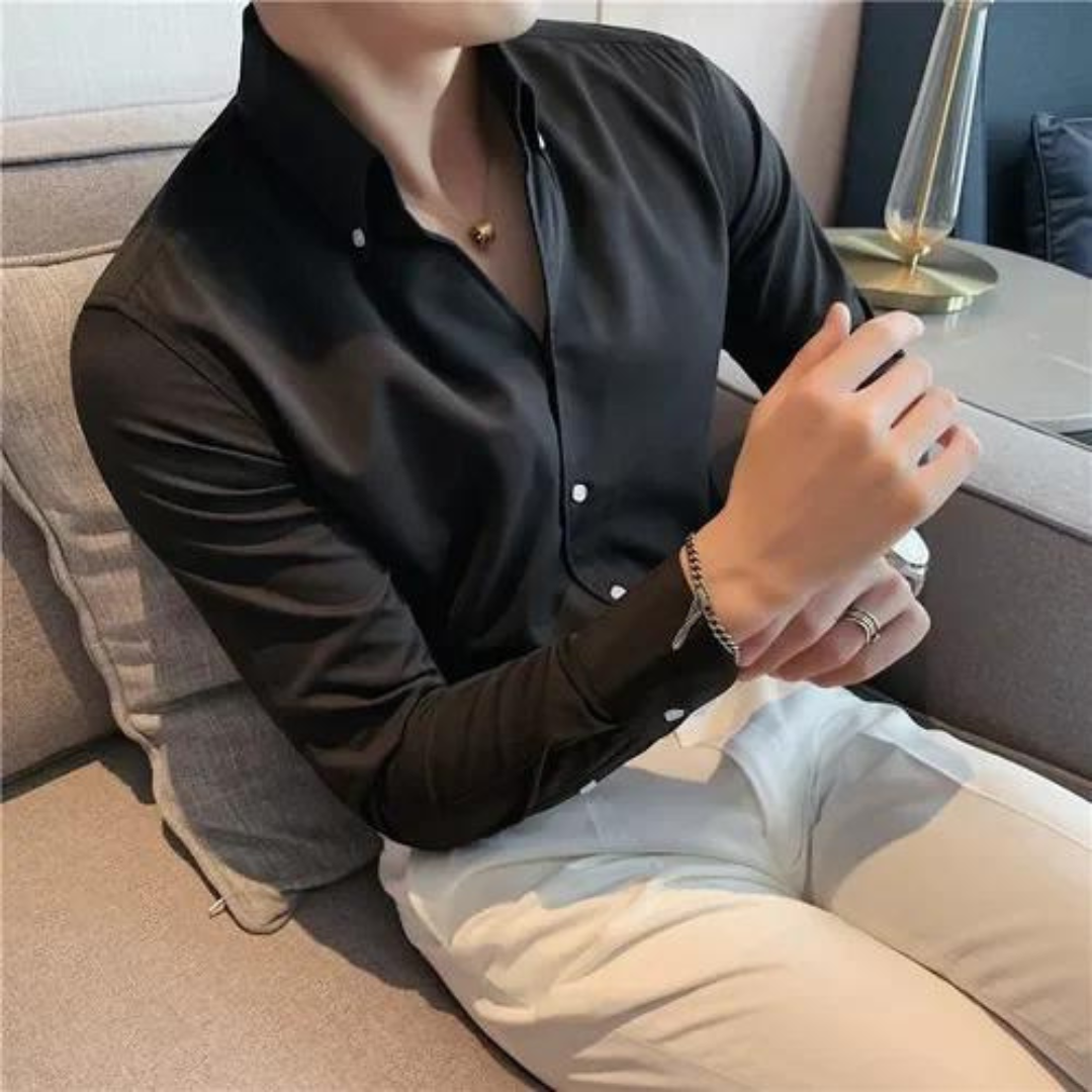 Men’s Button-Up Shirt – 100% Cotton – Slim Fit – Long Sleeve Formal Wear