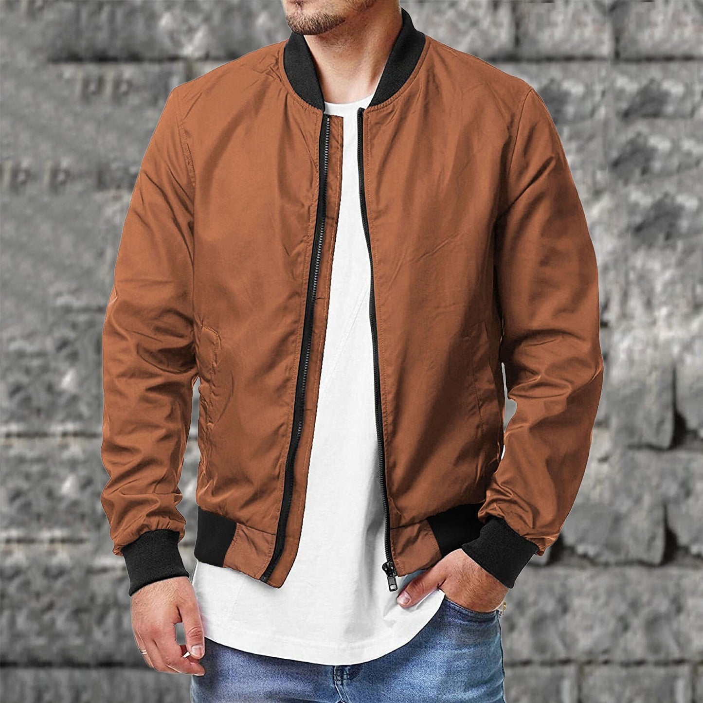Men’s Bomber Jacket – Regular Fit – Lightweight Breathable – Ribbed Hem & Cuffs