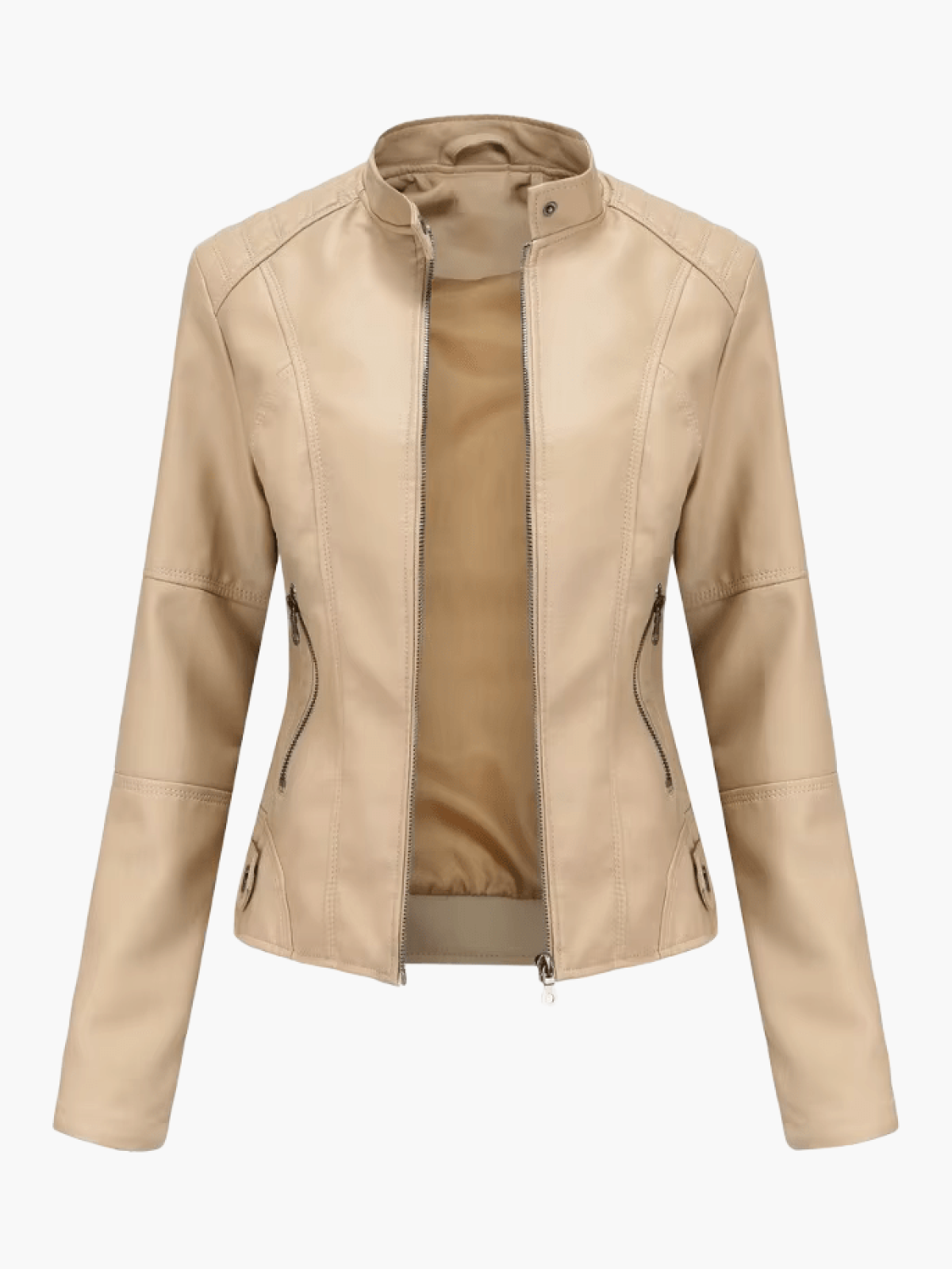 Women's Leather Jacket - Fitted Design - Stand Collar - Zip Closure - Stylish & Durable
