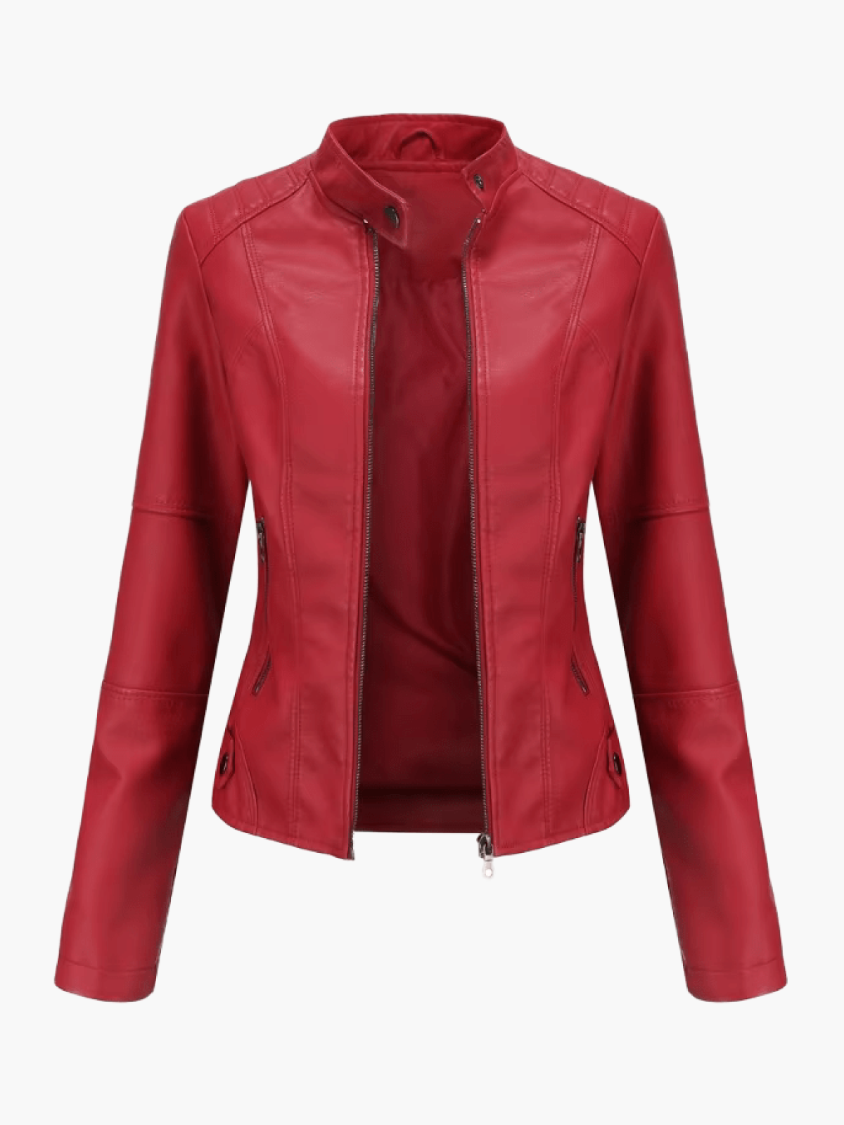 Women's Leather Jacket - Fitted Design - Stand Collar - Zip Closure - Stylish & Durable