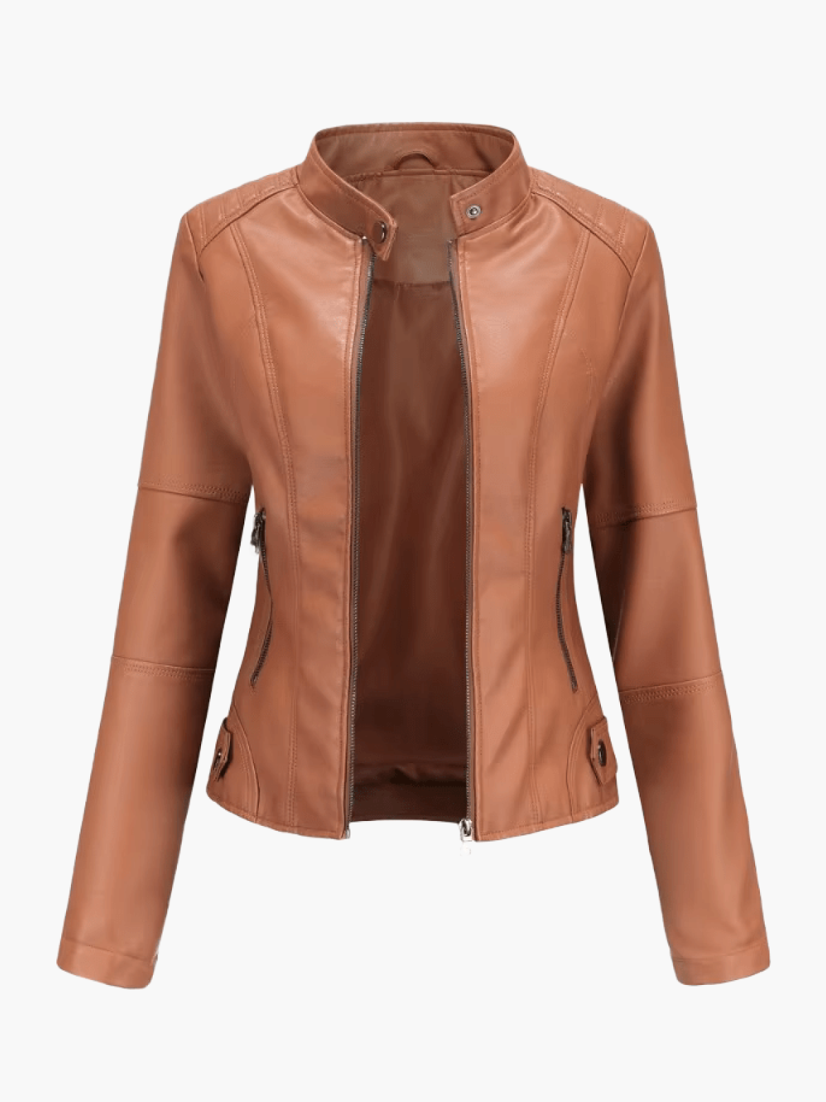 Women's Leather Jacket - Fitted Design - Stand Collar - Zip Closure - Stylish & Durable