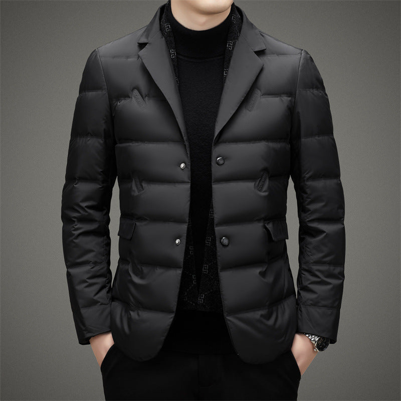 Men’s Down Jacket – Tailored Fit – Double-Breasted – Quilted Warmth – Notched Lapel