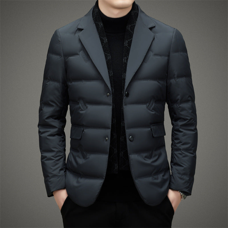 Men’s Down Jacket – Tailored Fit – Double-Breasted – Quilted Warmth – Notched Lapel