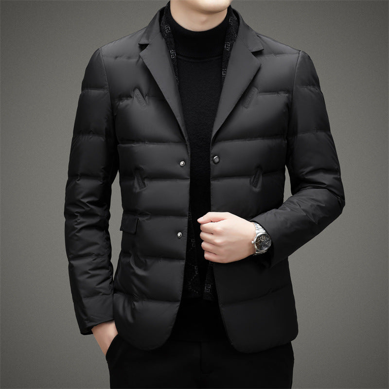 Men’s Down Jacket – Tailored Fit – Double-Breasted – Quilted Warmth – Notched Lapel