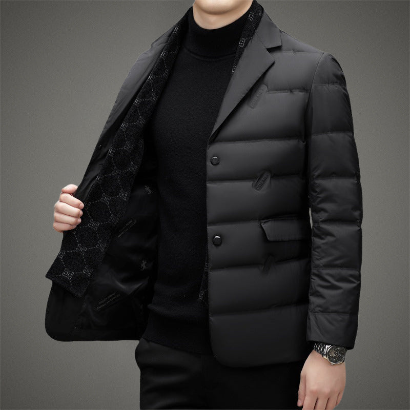 Men’s Down Jacket – Tailored Fit – Double-Breasted – Quilted Warmth – Notched Lapel