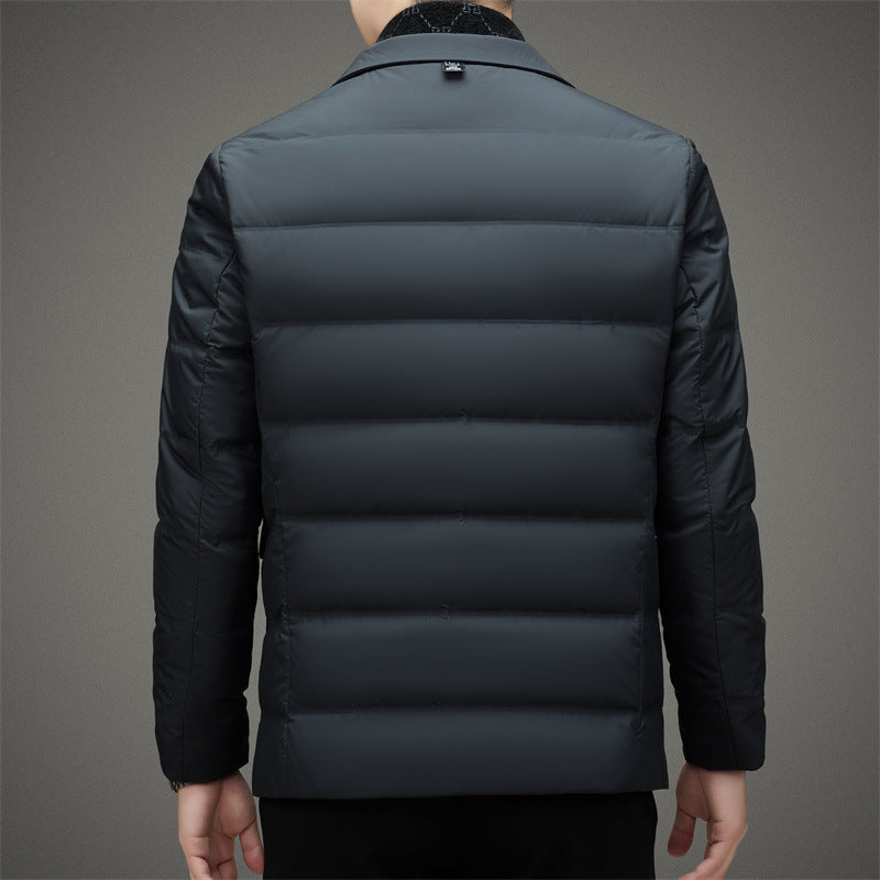 Men’s Down Jacket – Tailored Fit – Double-Breasted – Quilted Warmth – Notched Lapel