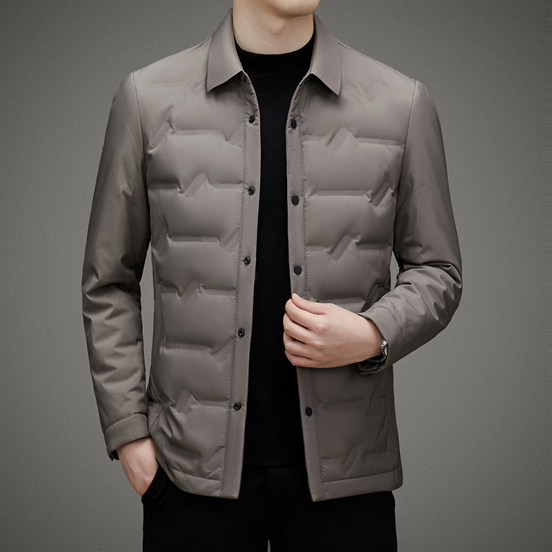 Men’s Down Jacket – Slim Fit – Quilted Padding – Button Front – Water-Resistant – Waist-Length