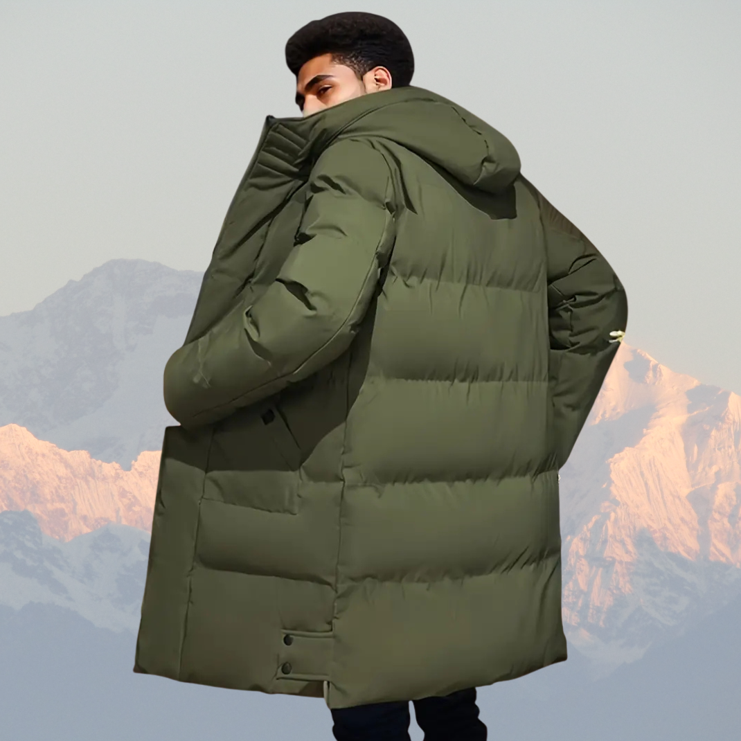 Men’s Long Down Puffer Coat – Water-Resistant, Insulated, Hooded Winter Jacket