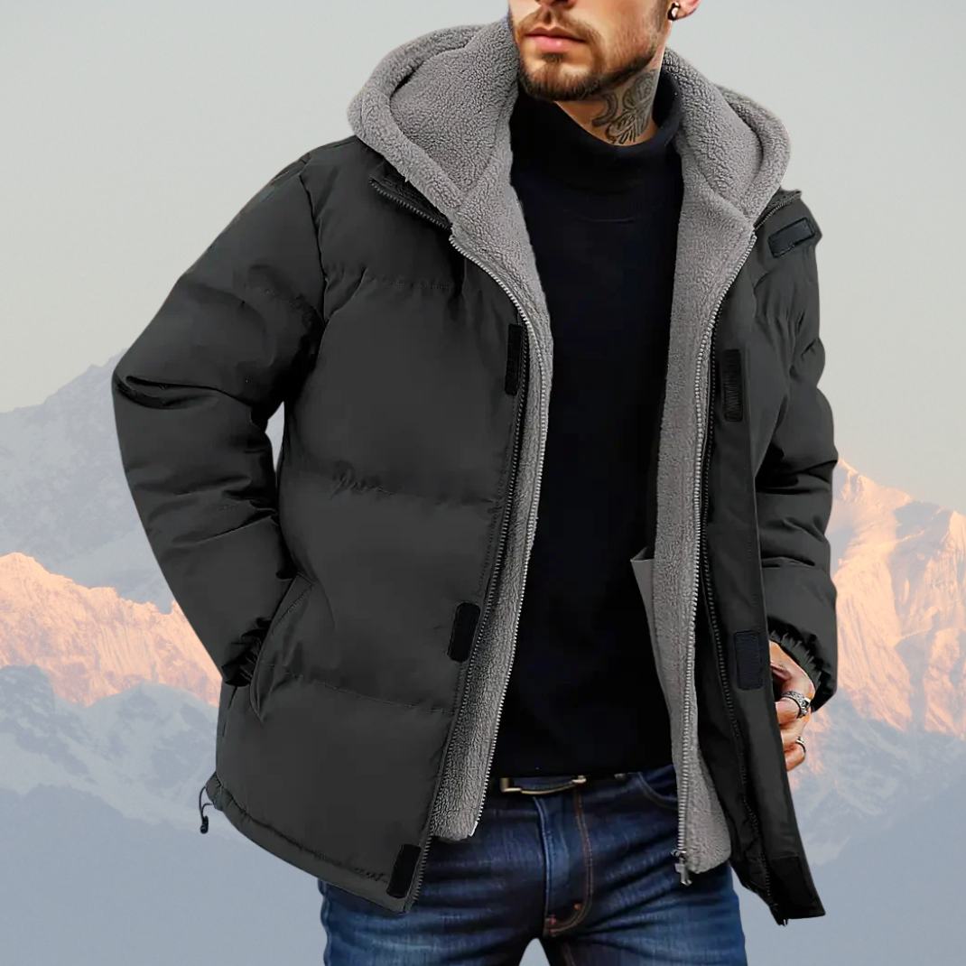 Men’s Fleece-Lined Winter Jacket – Insulated Puffer Coat with Hood, Water-Resistant