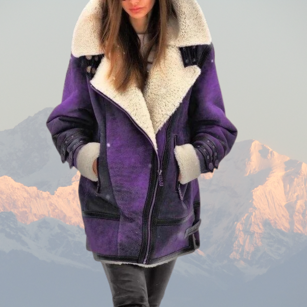 Women’s Shearling Aviator Jacket – Faux Sheepskin Leather Coat with Warm Fleece Lining