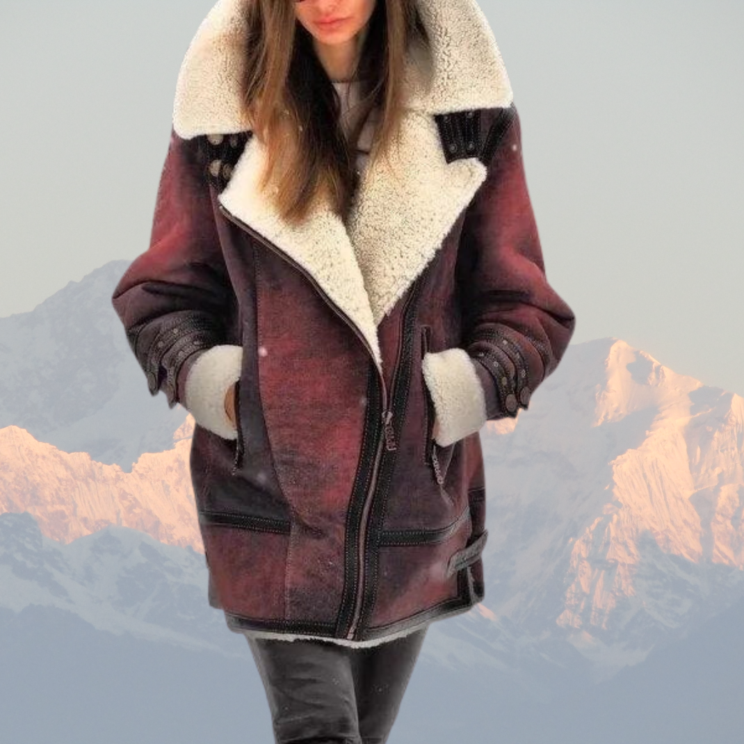 Women’s Shearling Aviator Jacket – Faux Sheepskin Leather Coat with Warm Fleece Lining