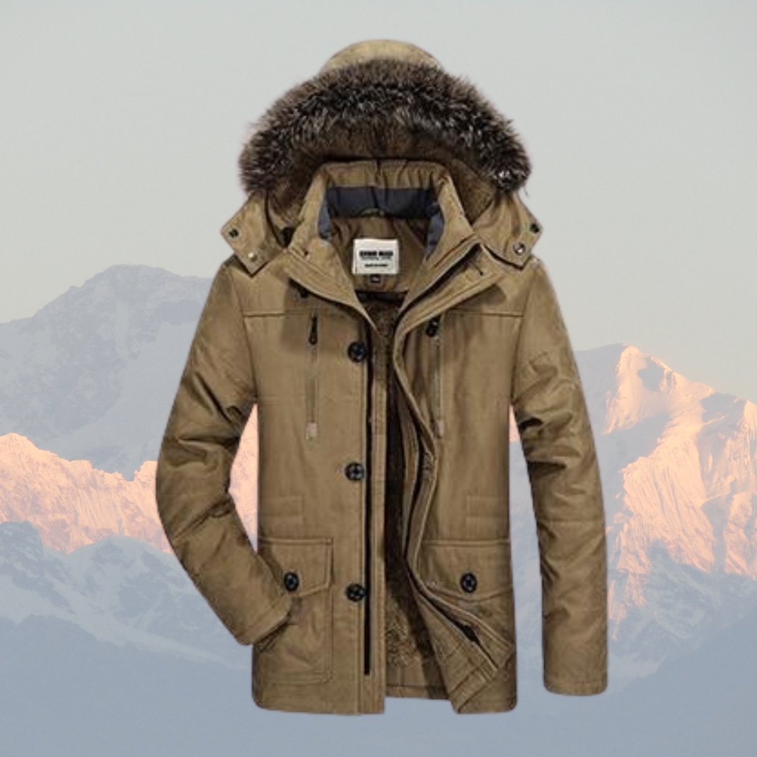 Men’s Winter Parka Jacket – Faux Fur Hood, Water-Resistant, Insulated & Mid-Length Fit