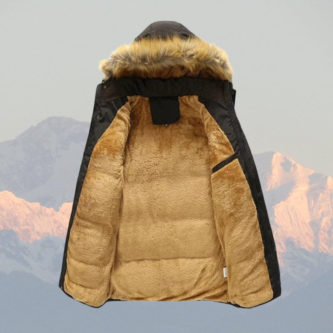 Men’s Winter Puffer Jacket – Faux Fur Hood, Thick Fleece Lining, Water-Resistant Coat