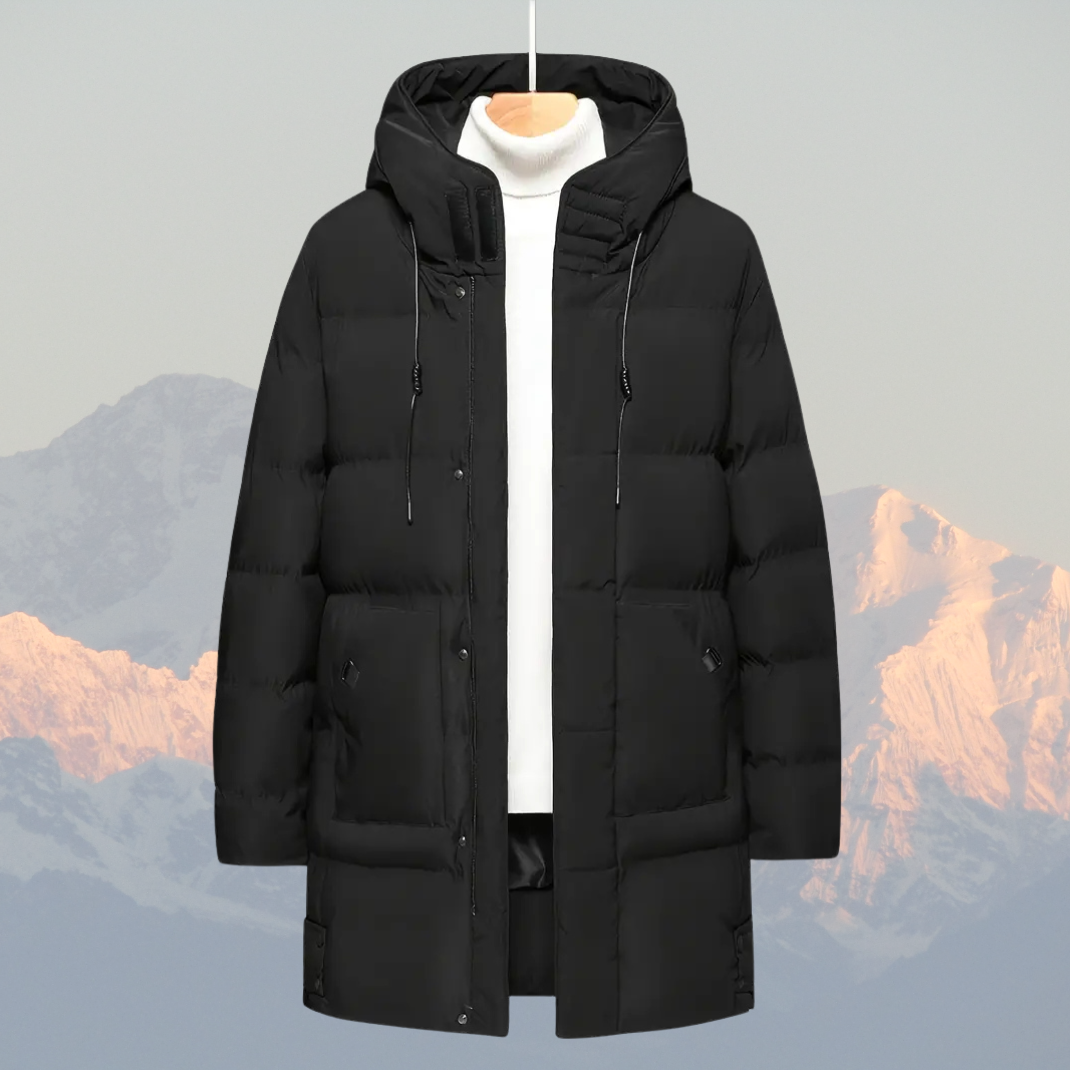 Men’s Long Down Puffer Coat – Water-Resistant, Insulated, Hooded Winter Jacket