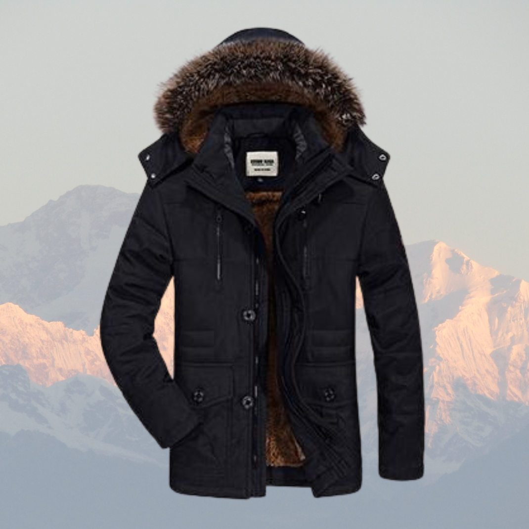Men’s Winter Parka Jacket – Faux Fur Hood, Water-Resistant, Insulated & Mid-Length Fit