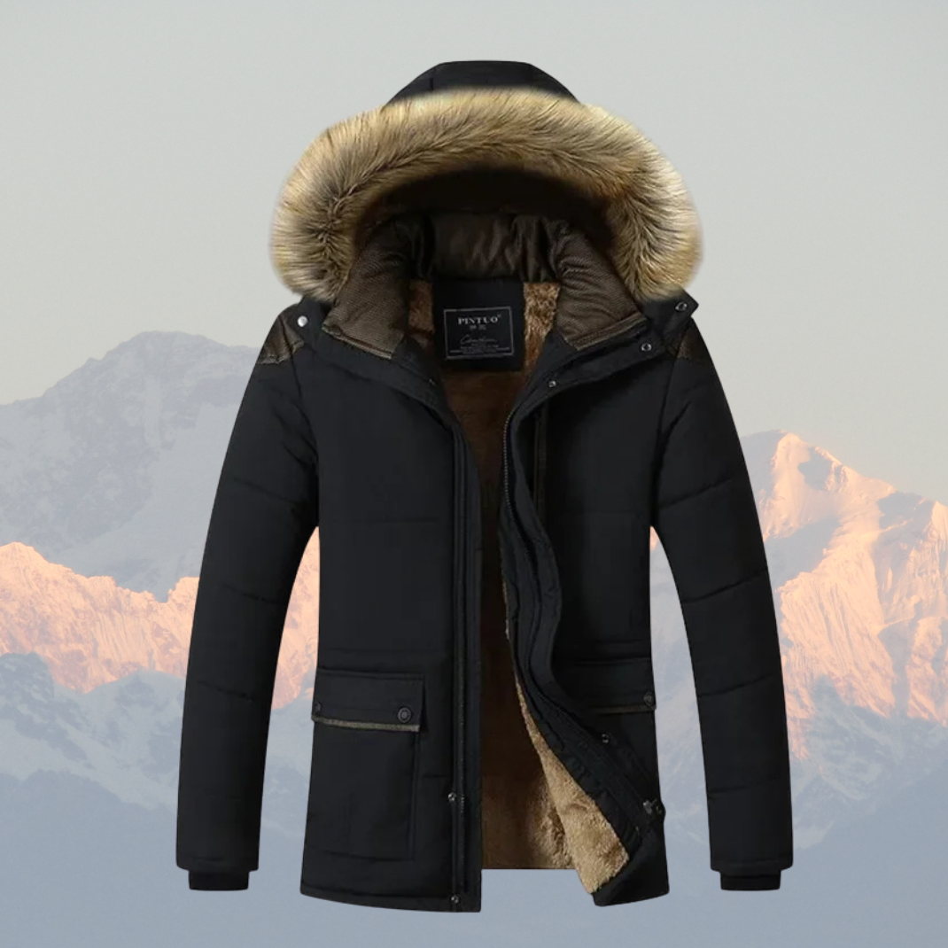 Men’s Winter Puffer Jacket – Faux Fur Hood, Thick Fleece Lining, Water-Resistant Coat
