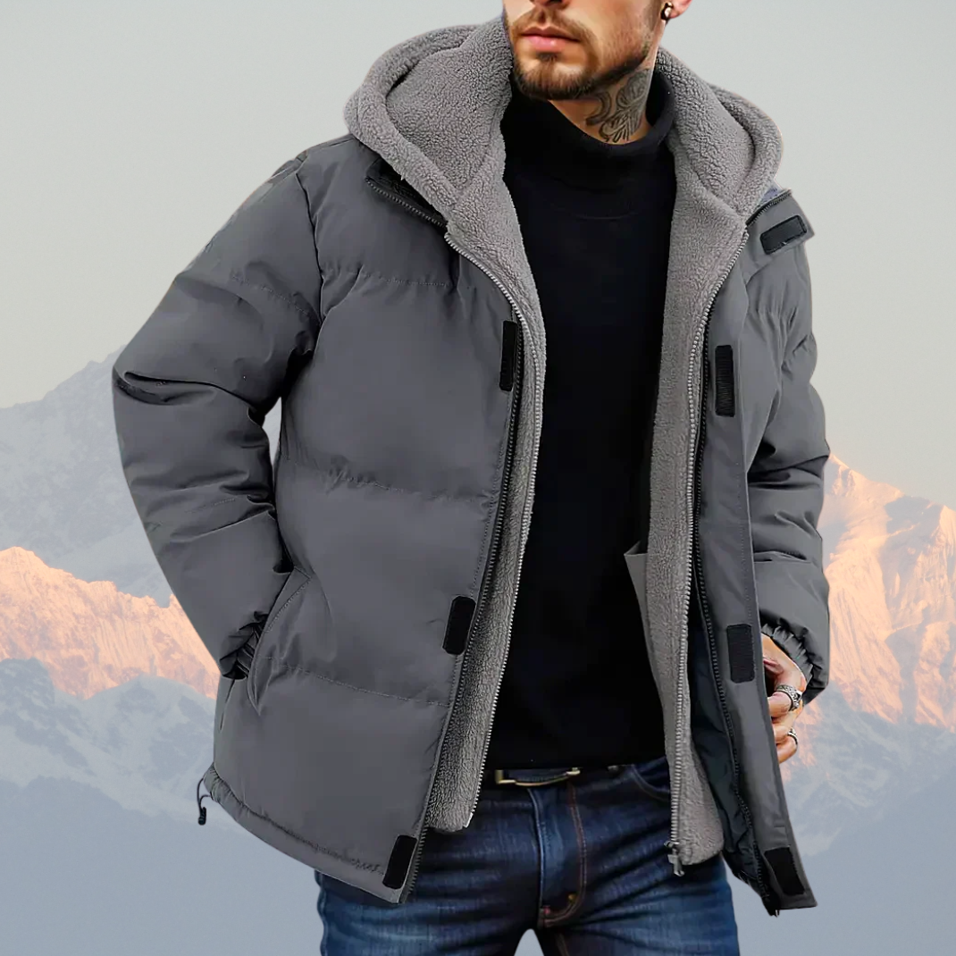 Men’s Fleece-Lined Winter Jacket – Insulated Puffer Coat with Hood, Water-Resistant