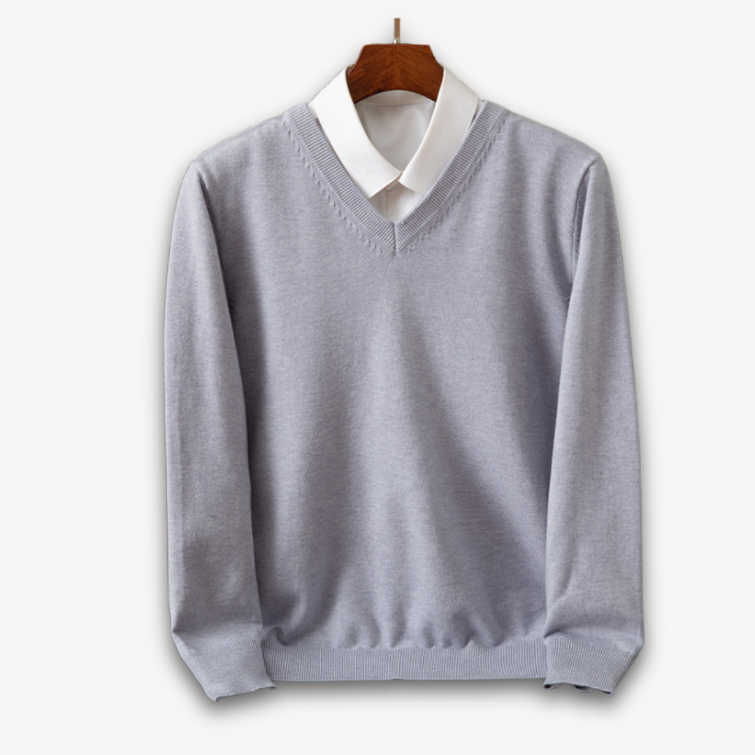 Men’s V-Neck Sweater – Slim Fit – Lightweight Cashmere – Ribbed Trim – Versatile Style