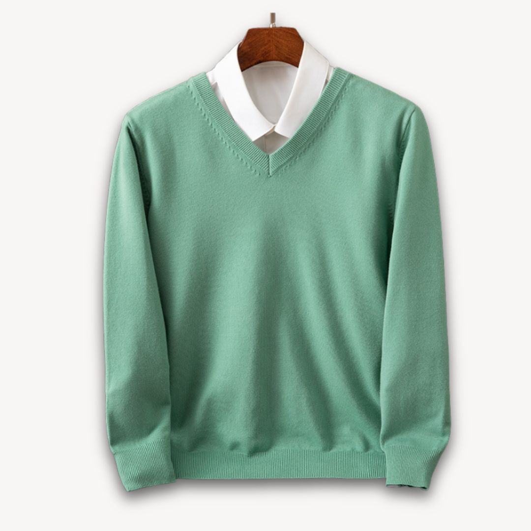 Men’s V-Neck Sweater – Slim Fit – Lightweight Cashmere – Ribbed Trim – Versatile Style