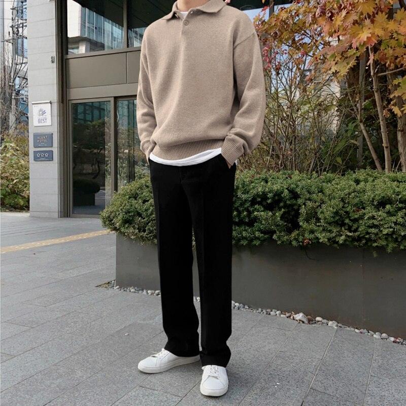 Men’s Polo Sweater – Relaxed Fit – Buttoned Collar – Ribbed Hem and Cuffs