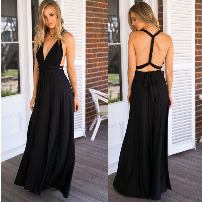 Women’s Maxi Dress - Halter Neck - Backless Cross Strap - Flowy A-Line Fit