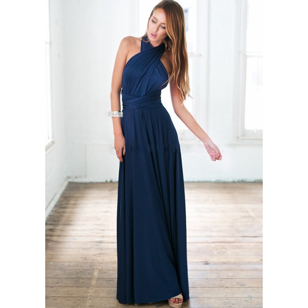 Women’s Maxi Dress - Halter Neck - Backless Cross Strap - Flowy A-Line Fit
