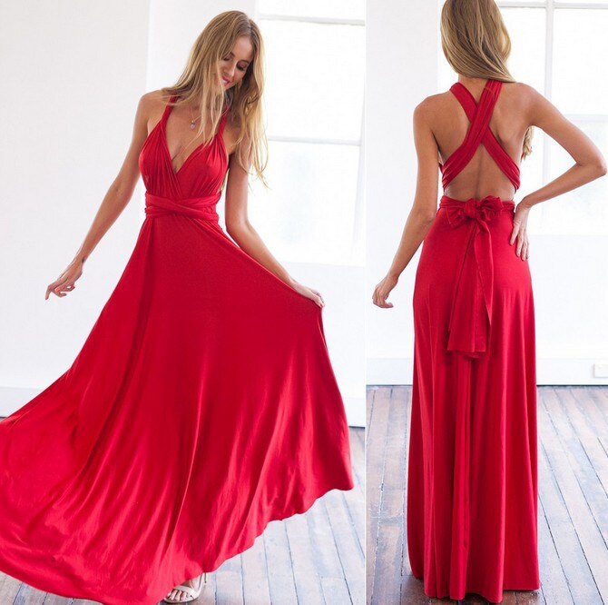 Women’s Maxi Dress - Halter Neck - Backless Cross Strap - Flowy A-Line Fit