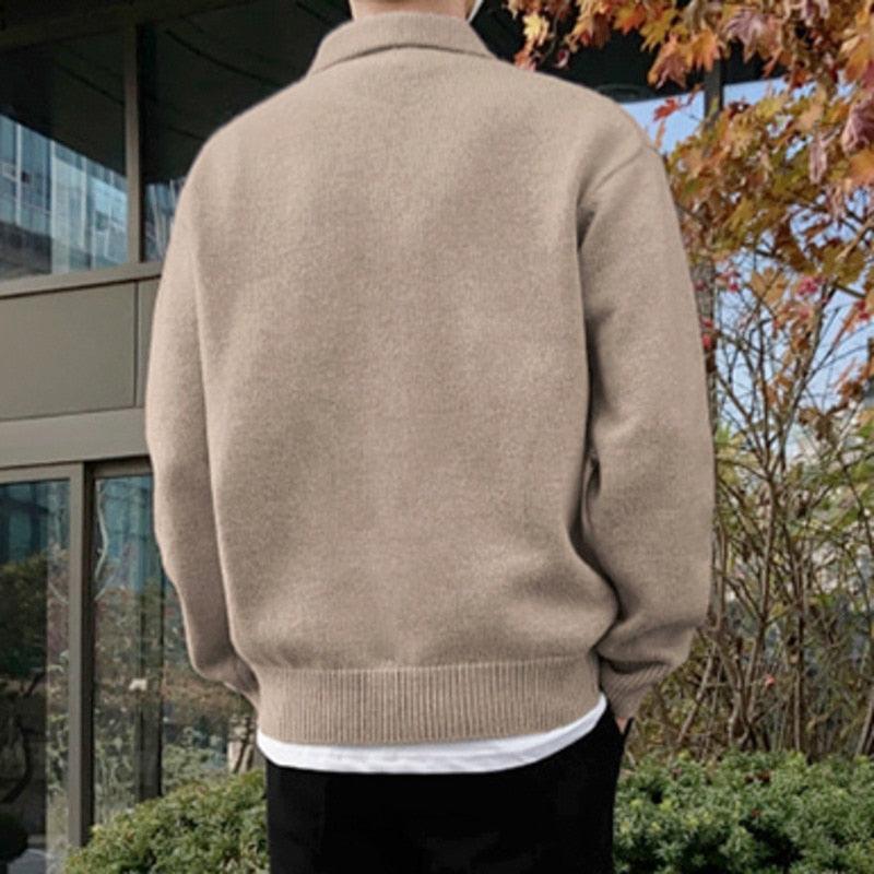 Men’s Polo Sweater – Relaxed Fit – Buttoned Collar – Ribbed Hem and Cuffs
