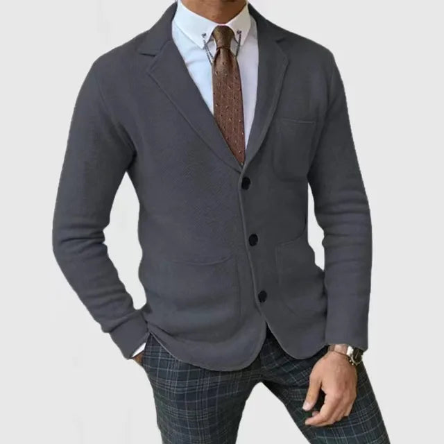 Men’s Blazer – Tailored Fit – Soft Knit – Notched Lapel – Single-Breasted Design