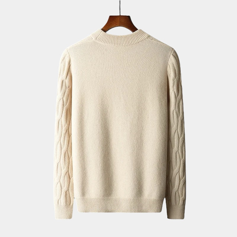 Unisex Cashmere Sweater – Relaxed Fit – Cable Knit – Ribbed Crew Neck