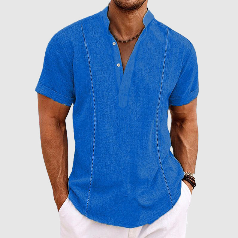 Men’s Henley Shirt - Short Sleeve - Relaxed Fit - Button Placket - Breathable Fabric