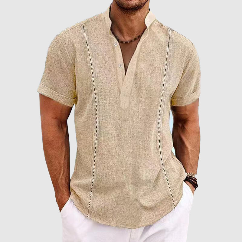 Men’s Henley Shirt - Short Sleeve - Relaxed Fit - Button Placket - Breathable Fabric