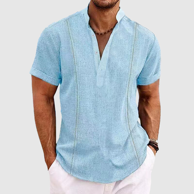 Men’s Henley Shirt - Short Sleeve - Relaxed Fit - Button Placket - Breathable Fabric