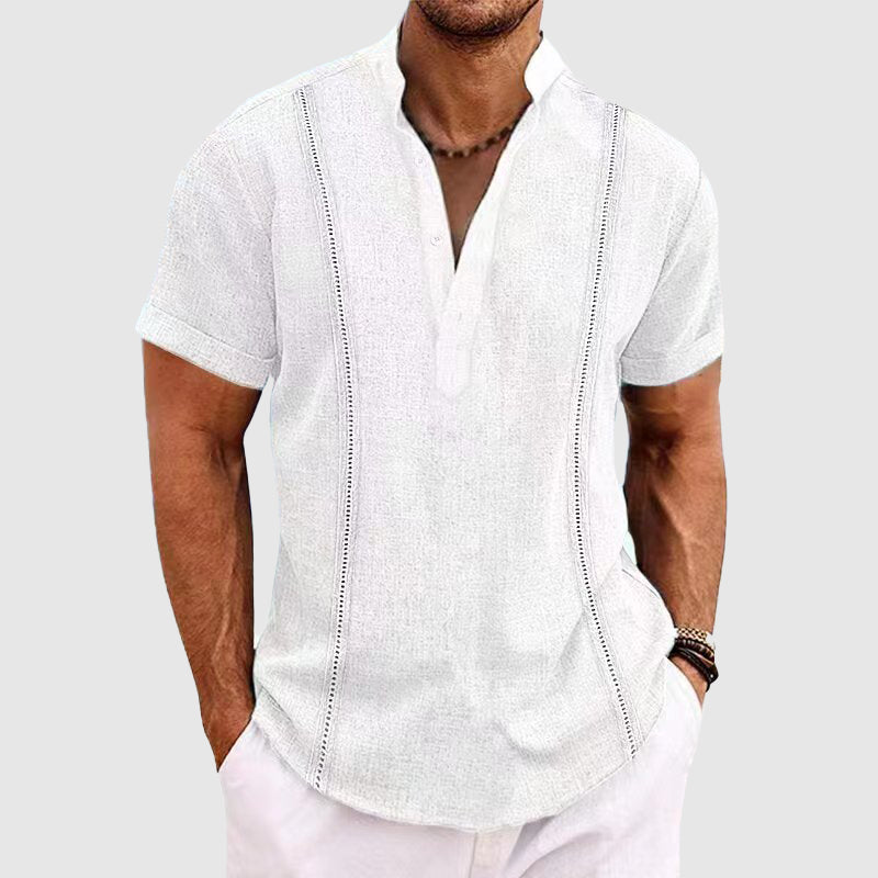 Men’s Henley Shirt - Short Sleeve - Relaxed Fit - Button Placket - Breathable Fabric