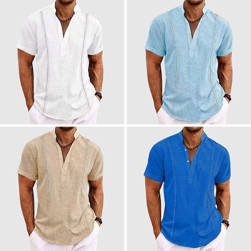 Men’s Henley Shirt - Short Sleeve - Relaxed Fit - Button Placket - Breathable Fabric