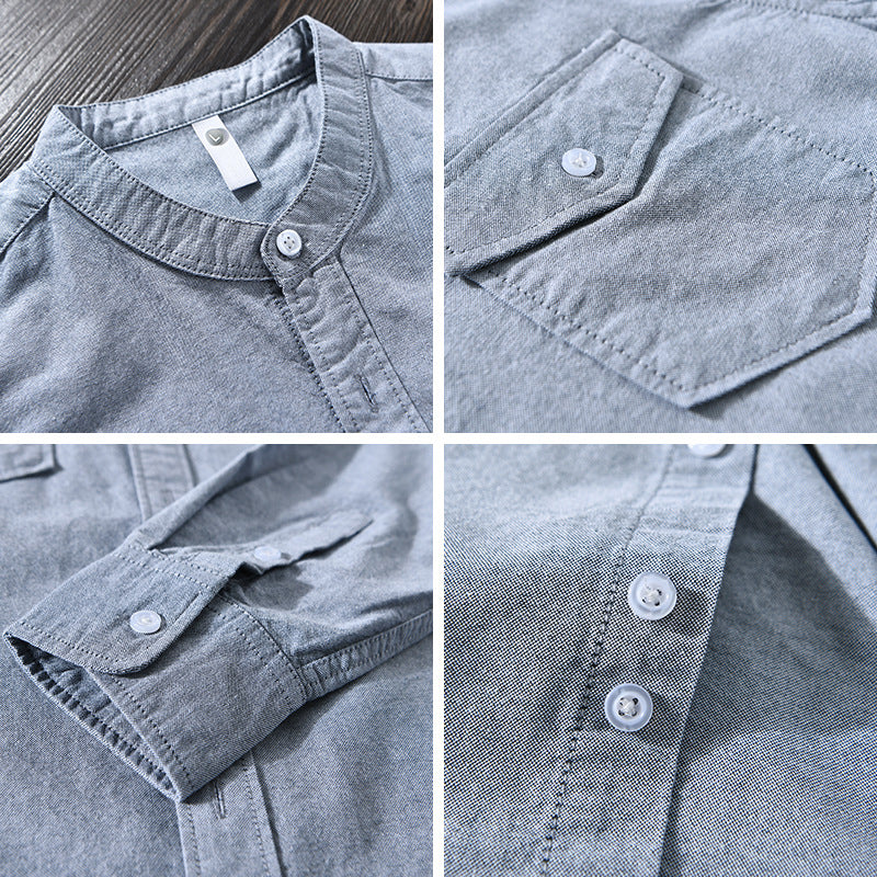 Men’s Casual Shirt - Band Collar - Lightweight Cotton - Button-Up - Regular Fit