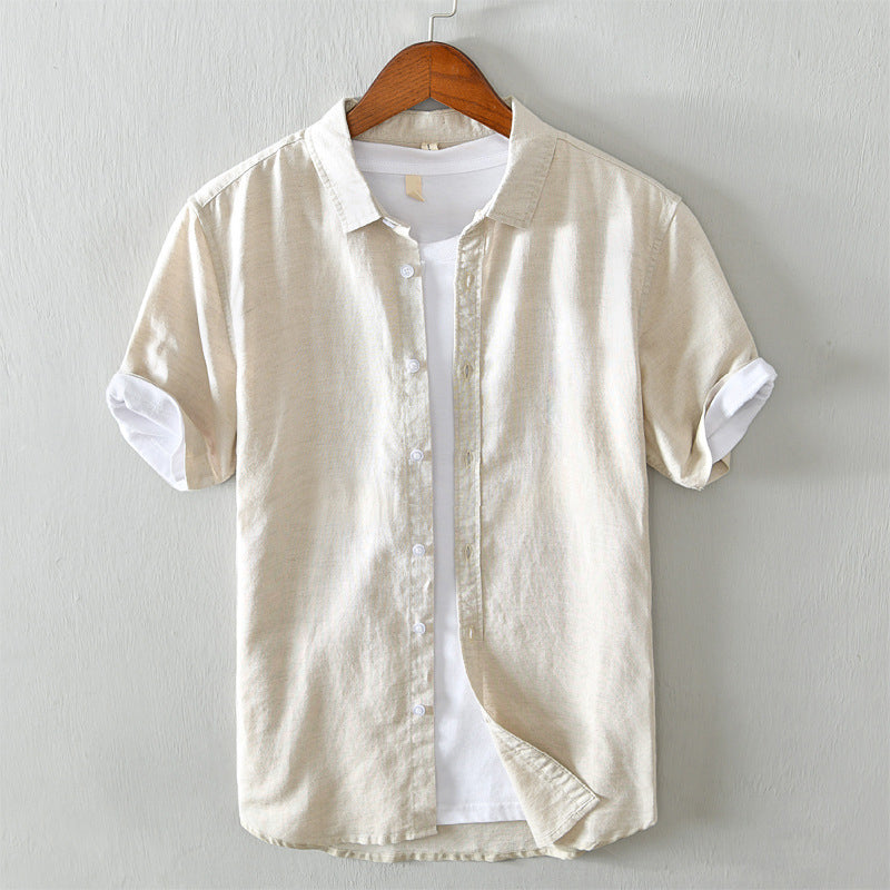 Men’s Button-Up Shirt - 100% Linen - Regular Fit - Short Sleeve Breathable Casual Wear