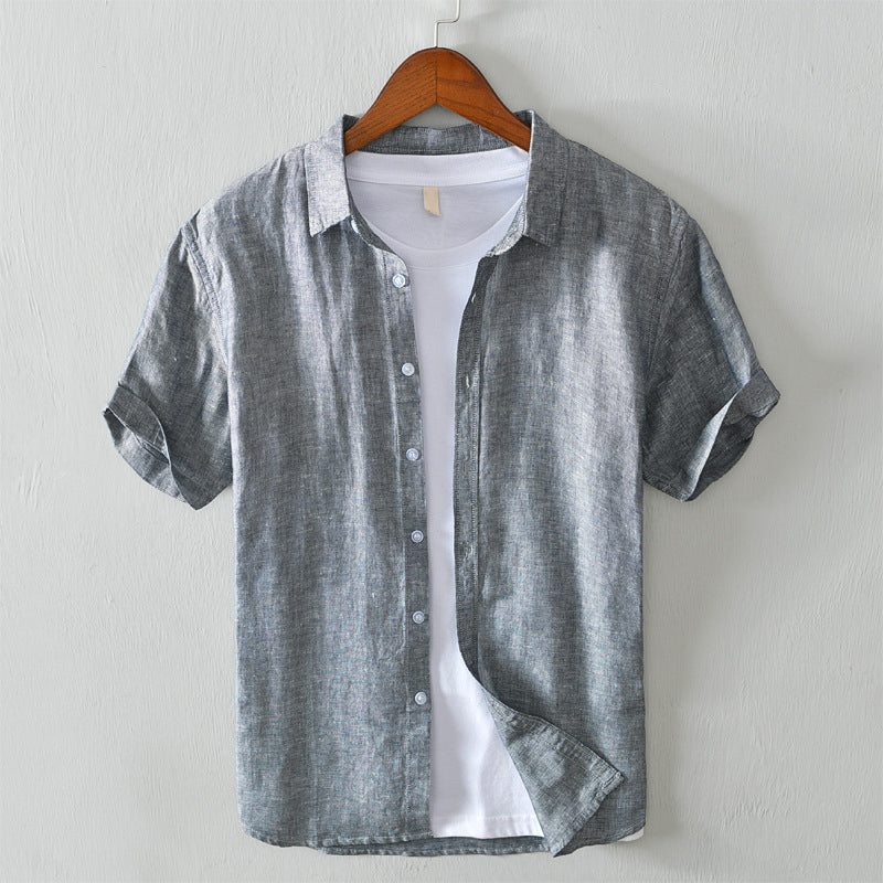 Men’s Button-Up Shirt - 100% Linen - Regular Fit - Short Sleeve Breathable Casual Wear