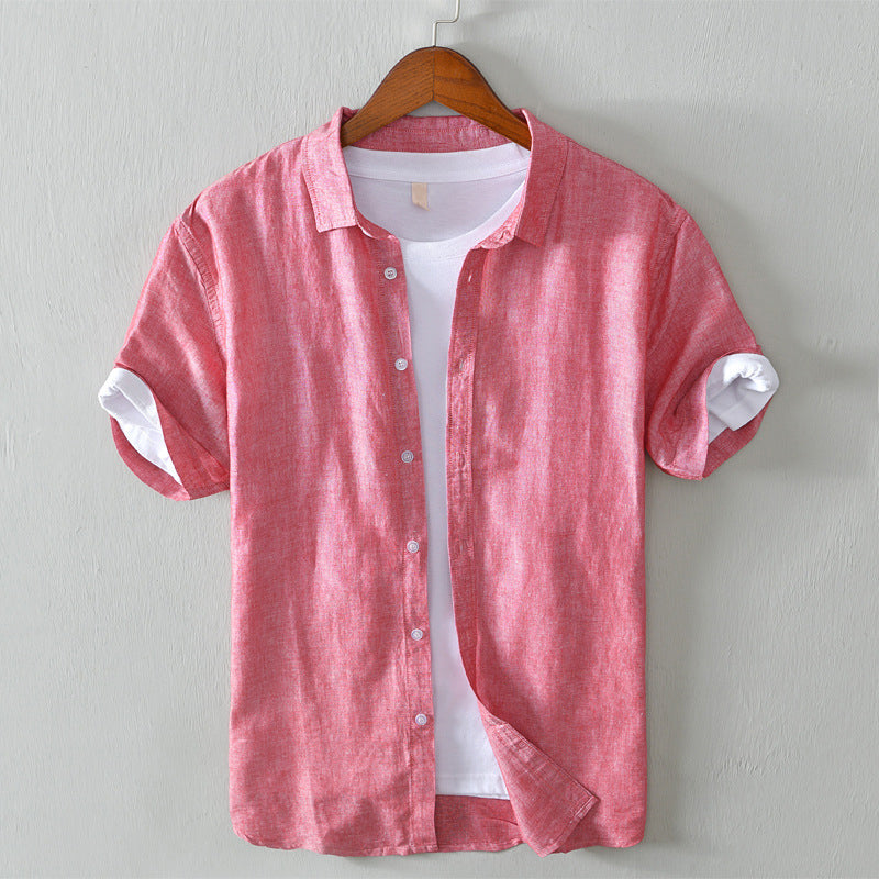 Men’s Button-Up Shirt - 100% Linen - Regular Fit - Short Sleeve Breathable Casual Wear