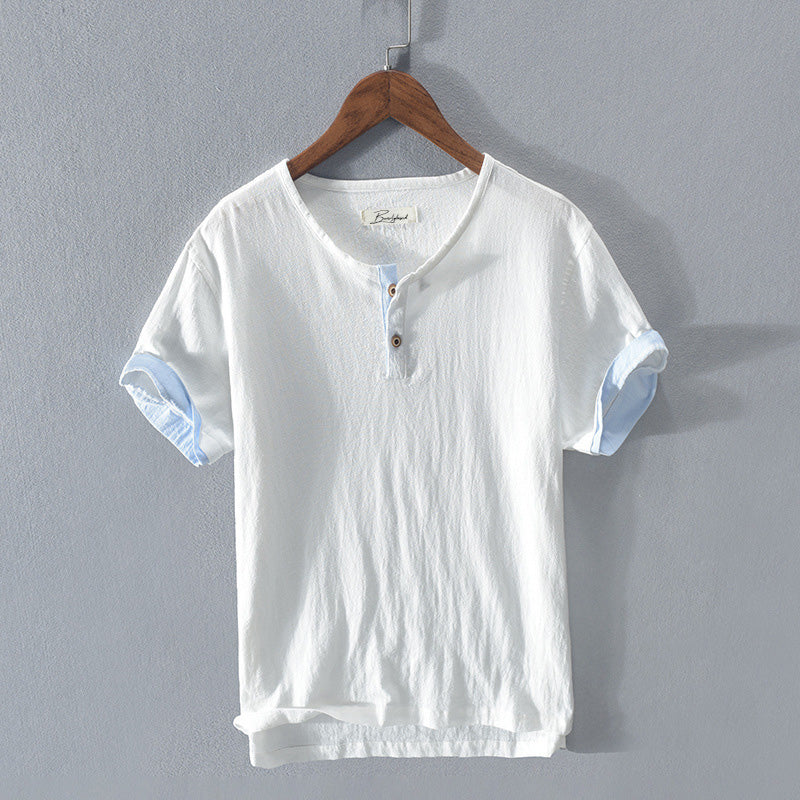 Men’s Henley Shirt - Lightweight Cotton - Short Sleeve - Button Placket Casual Fit