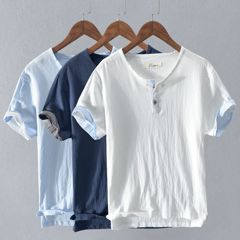 Men’s Henley Shirt - Lightweight Cotton - Short Sleeve - Button Placket Casual Fit