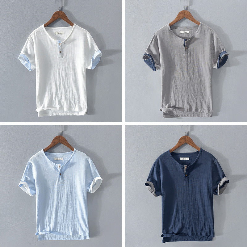 Men’s Henley Shirt - Lightweight Cotton - Short Sleeve - Button Placket Casual Fit