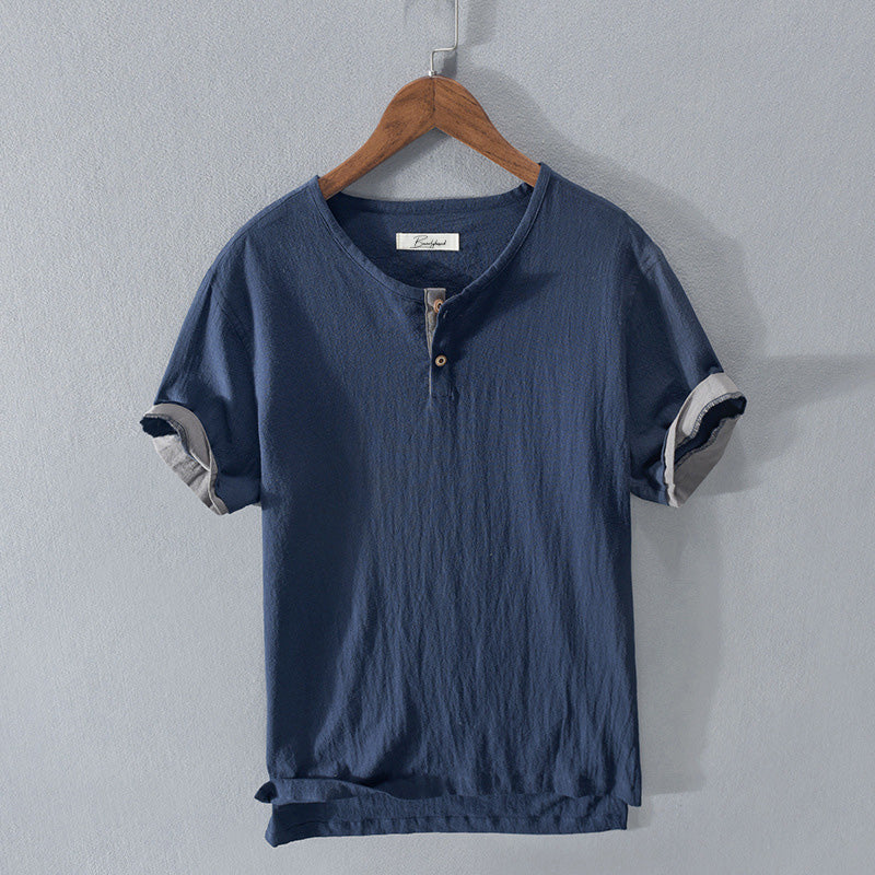 Men’s Henley Shirt - Lightweight Cotton - Short Sleeve - Button Placket Casual Fit