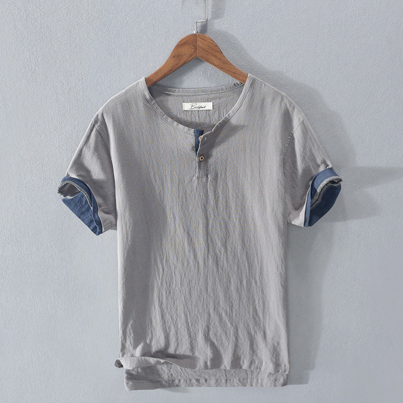 Men’s Henley Shirt - Lightweight Cotton - Short Sleeve - Button Placket Casual Fit