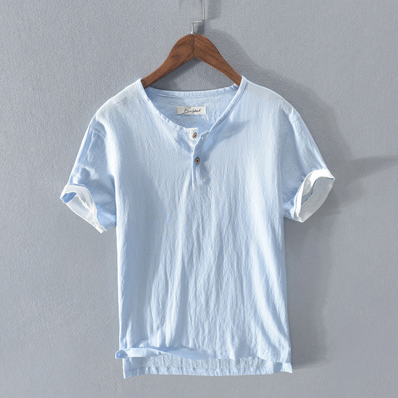 Men’s Henley Shirt - Lightweight Cotton - Short Sleeve - Button Placket Casual Fit